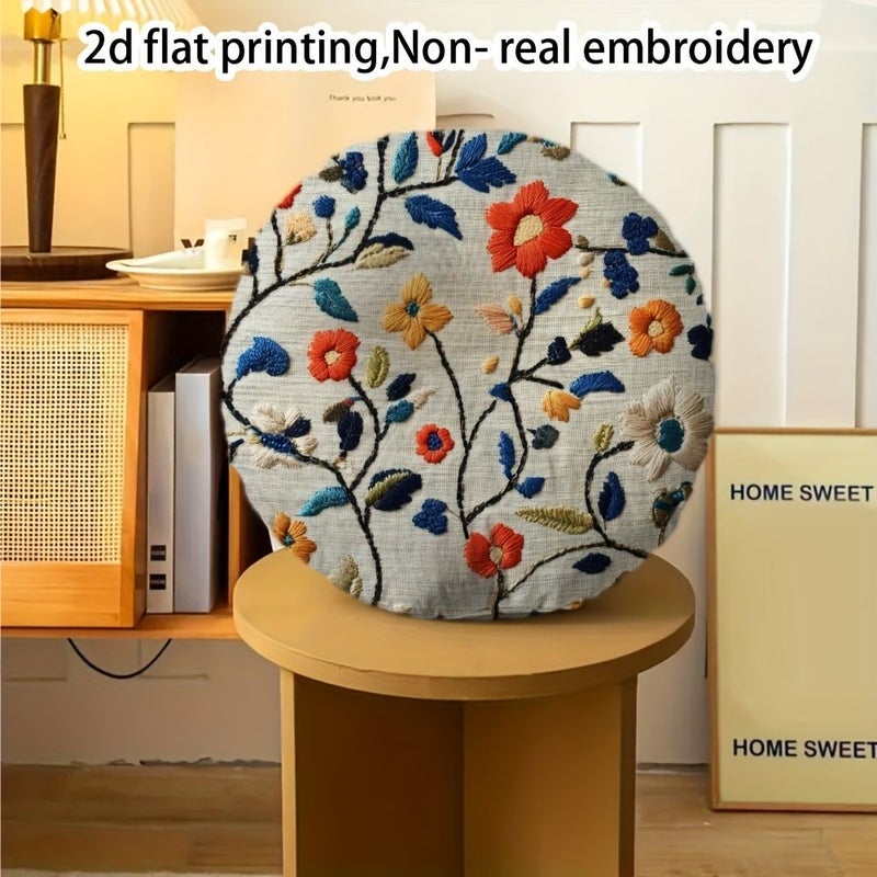 2d Flat Double Sided 16x16inch Round Printed Plush Pillow Abstract Floral Boho Decor for Sofa Living Room Bedroom - Image 4