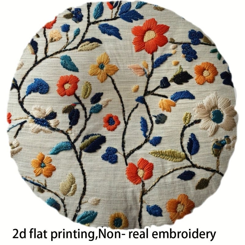 2d Flat Double Sided 16x16inch Round Printed Plush Pillow Abstract Floral Boho Decor for Sofa Living Room Bedroom - Image 1
