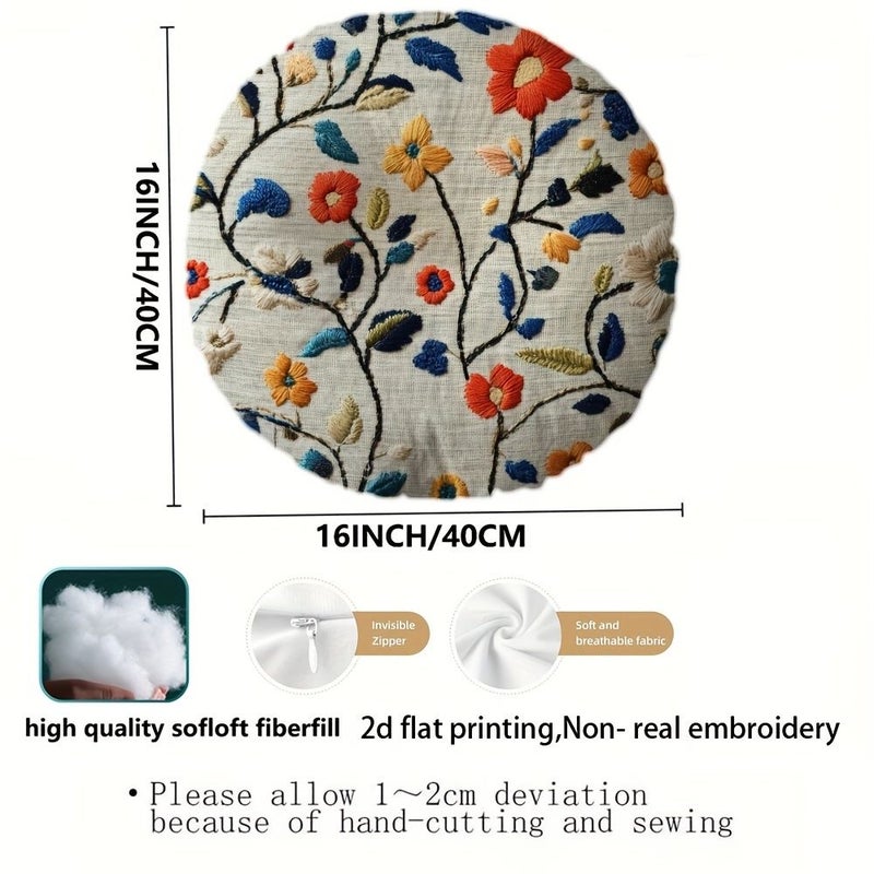 2d Flat Double Sided 16x16inch Round Printed Plush Pillow Abstract Floral Boho Decor for Sofa Living Room Bedroom - Image 3