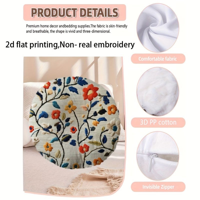 2d Flat Double Sided 16x16inch Round Printed Plush Pillow Abstract Floral Boho Decor for Sofa Living Room Bedroom - Image 2