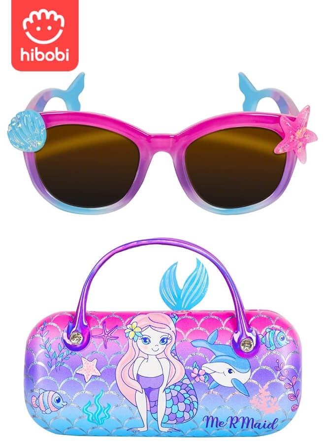 hibobi Hibobi Mermaid Sunglasses & Carry Case Set for Girls – 2-Piece Ocean-Themed Gift with UV Protection – Cute Gradient Frame with Seashell & Starfish Decor – Ideal for Travel, Parties, Dress-Up  - Image 2