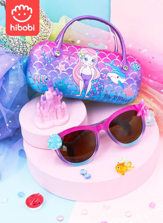 hibobi Hibobi Mermaid Sunglasses & Carry Case Set for Girls – 2-Piece Ocean-Themed Gift with UV Protection – Cute Gradient Frame with Seashell & Starfish Decor – Ideal for Travel, Parties, Dress-Up  - Image 1
