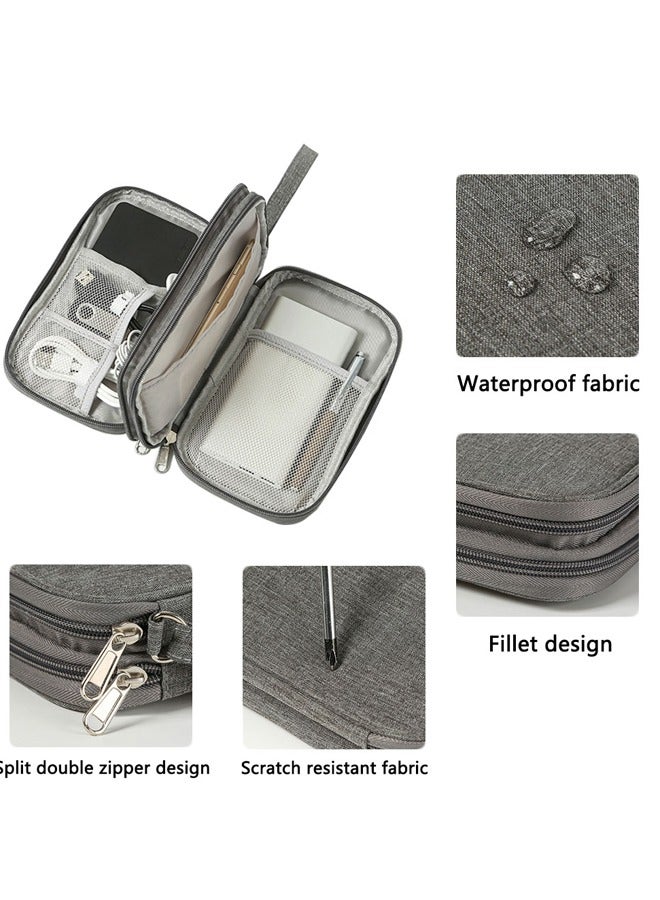 GUSGU Electronic Organizer Bag, Water-Resistant Travel Cable Organizer Bag Pouch Electronic Accessories Carry Case Portable Double Layers Storage Bag for Cable, Cord, Charger, SD Card, Phone, Earphone Grey - Image 2
