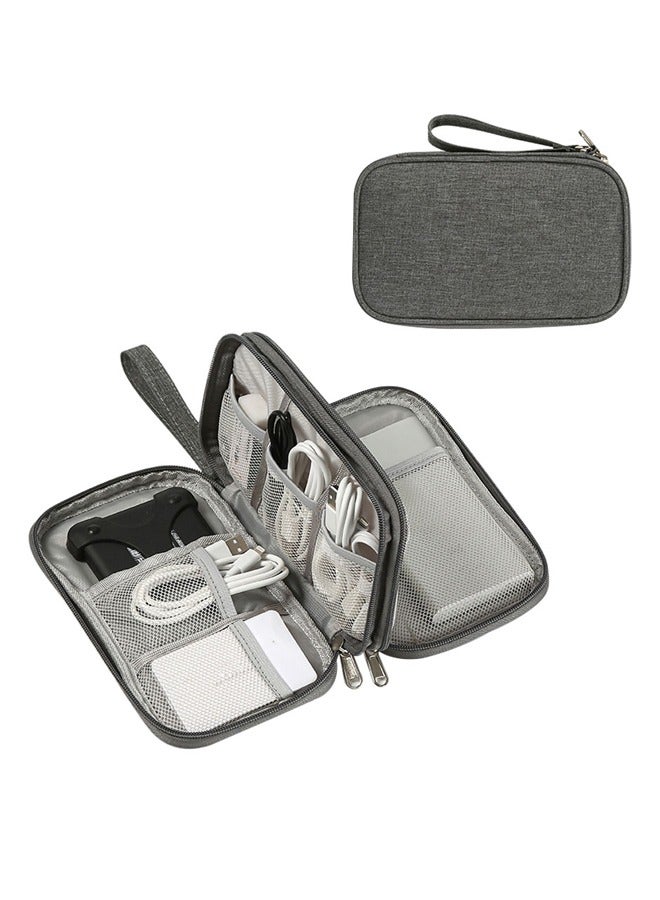 GUSGU Electronic Organizer Bag, Water-Resistant Travel Cable Organizer Bag Pouch Electronic Accessories Carry Case Portable Double Layers Storage Bag for Cable, Cord, Charger, SD Card, Phone, Earphone Grey - Image 1