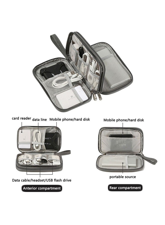 GUSGU Electronic Organizer Bag, Water-Resistant Travel Cable Organizer Bag Pouch Electronic Accessories Carry Case Portable Double Layers Storage Bag for Cable, Cord, Charger, SD Card, Phone, Earphone Grey - Image 5