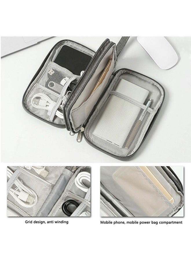 GUSGU Electronic Organizer Bag, Water-Resistant Travel Cable Organizer Bag Pouch Electronic Accessories Carry Case Portable Double Layers Storage Bag for Cable, Cord, Charger, SD Card, Phone, Earphone Grey - Image 4
