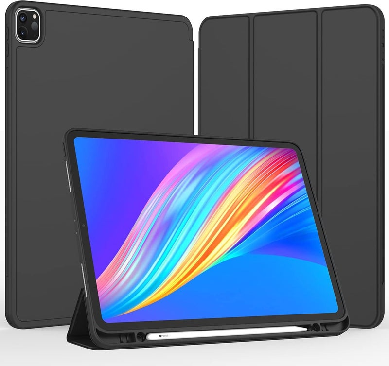 Printme Case for iPad Pro 12.9 Case 6th/5th/4th/3rd Gen with Pencil Holder, Trifold Stand Smart Cover with Soft TPU Back for iPad 12.9 Pro Case 2022/2021/2020/2018, Auto Wake/Sleep (Black) - Image 1