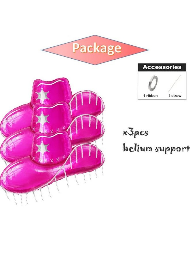 CYMYLAR 3pcs Cowgirl hat balloons,37Inch pink cowboy hat helium balloons for girly pink western cowgirl theme birthday party decoration Disco theme Last Rodeo Bachelorette Party decoration balloons  - Image 3