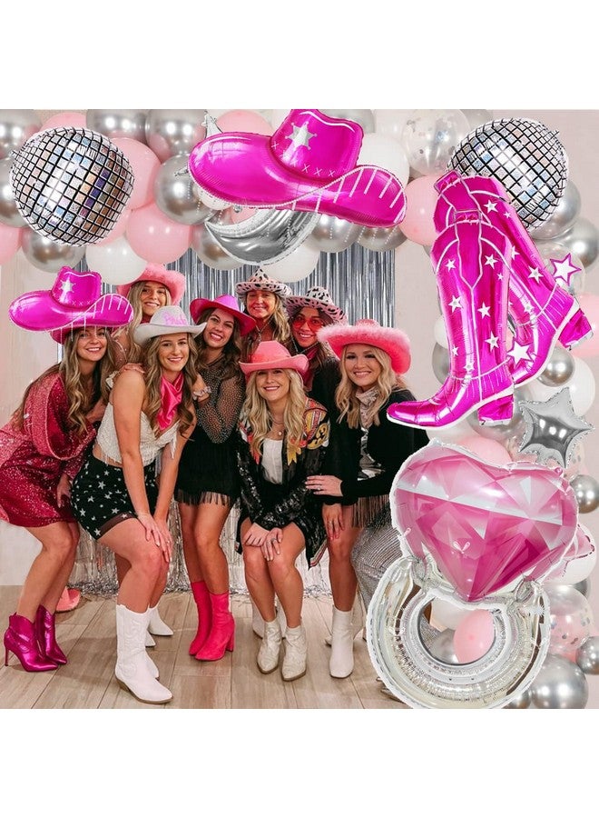 CYMYLAR 3pcs Cowgirl hat balloons,37Inch pink cowboy hat helium balloons for girly pink western cowgirl theme birthday party decoration Disco theme Last Rodeo Bachelorette Party decoration balloons  - Image 4
