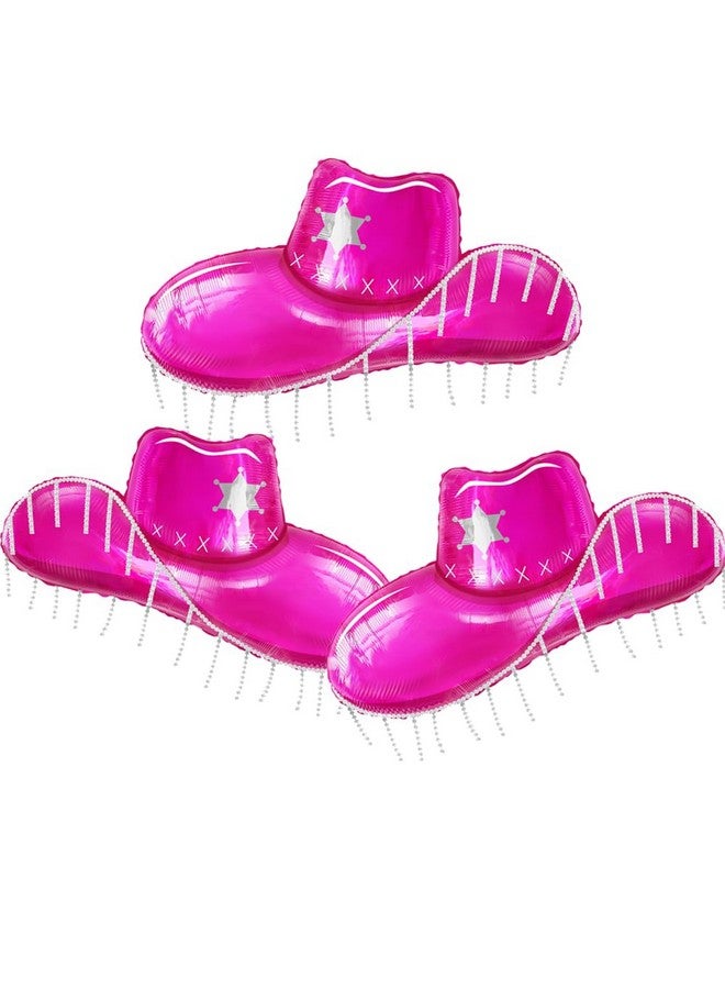CYMYLAR 3pcs Cowgirl hat balloons,37Inch pink cowboy hat helium balloons for girly pink western cowgirl theme birthday party decoration Disco theme Last Rodeo Bachelorette Party decoration balloons  - Image 1