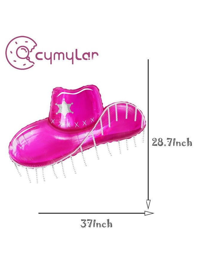 CYMYLAR 3pcs Cowgirl hat balloons,37Inch pink cowboy hat helium balloons for girly pink western cowgirl theme birthday party decoration Disco theme Last Rodeo Bachelorette Party decoration balloons  - Image 2