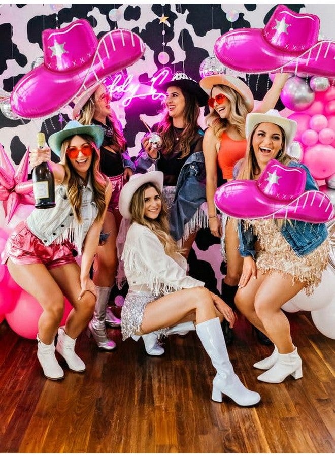 CYMYLAR 3pcs Cowgirl hat balloons,37Inch pink cowboy hat helium balloons for girly pink western cowgirl theme birthday party decoration Disco theme Last Rodeo Bachelorette Party decoration balloons  - Image 5