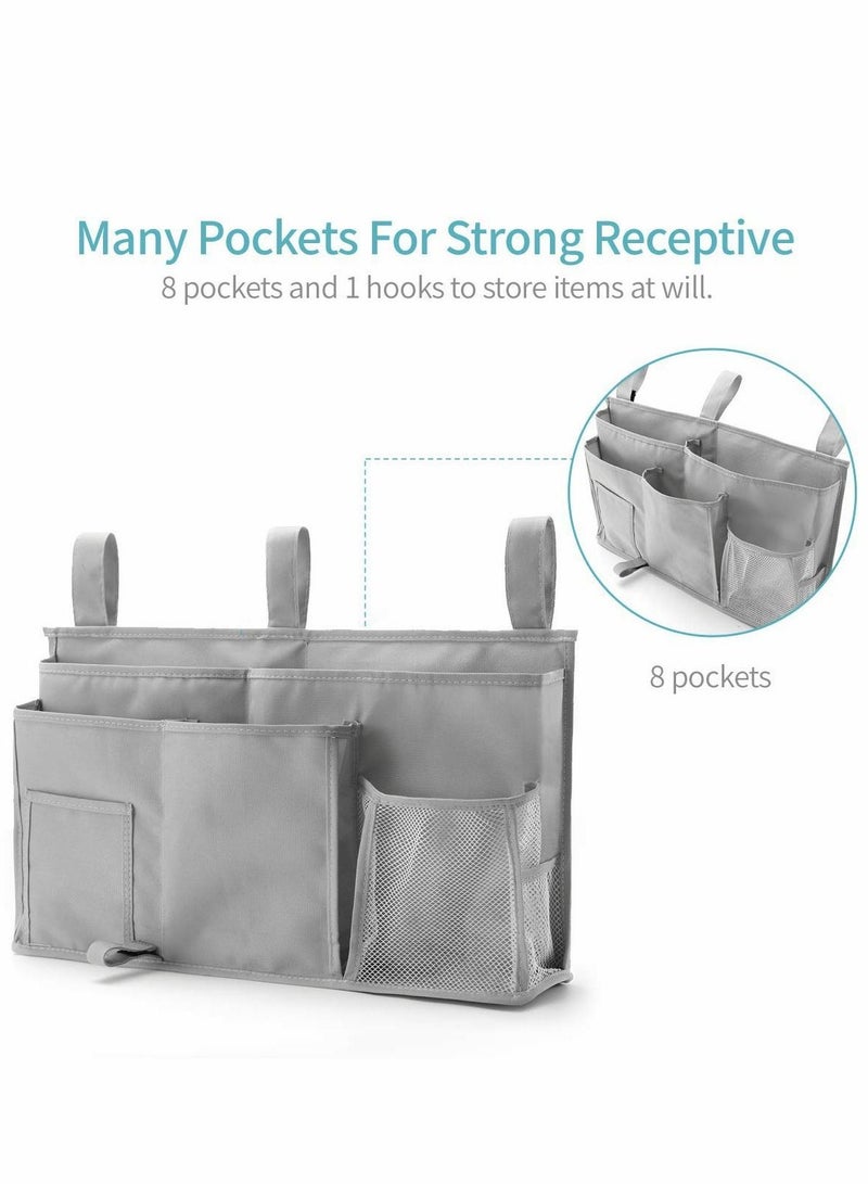Bunk Bed Organizer, 8 Pocket Hanging Storage Bag Organizer for College Dorm Beds, Hospital Beds, Crib Rails, 600D Oxford Cloth(Grey)  - Image 2