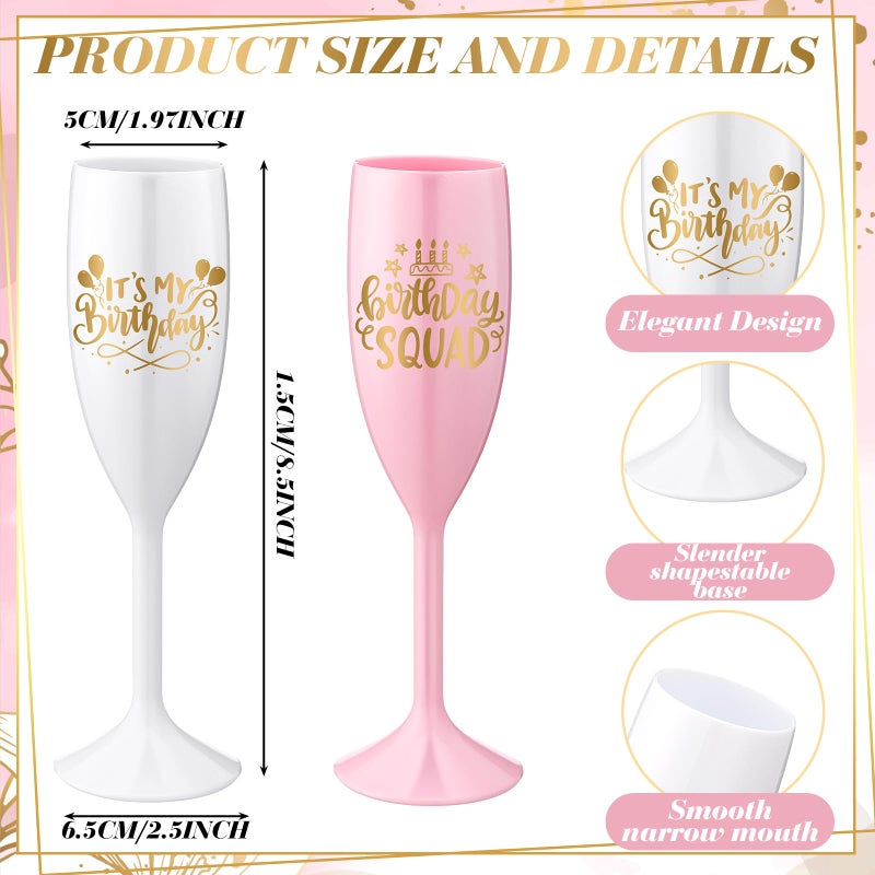 Ferrochef 6 Pcs Champagne Glasses Flutes Plastic Wine Glasses QuinceaÃ±era Squad Birthday Squad Quinceanera Decorations Party Favor for Women(Birthday) - Image 2
