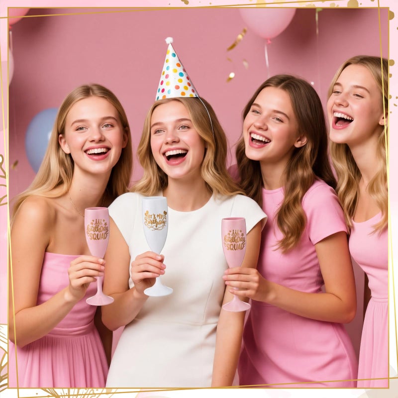 Ferrochef 6 Pcs Champagne Glasses Flutes Plastic Wine Glasses QuinceaÃ±era Squad Birthday Squad Quinceanera Decorations Party Favor for Women(Birthday) - Image 5