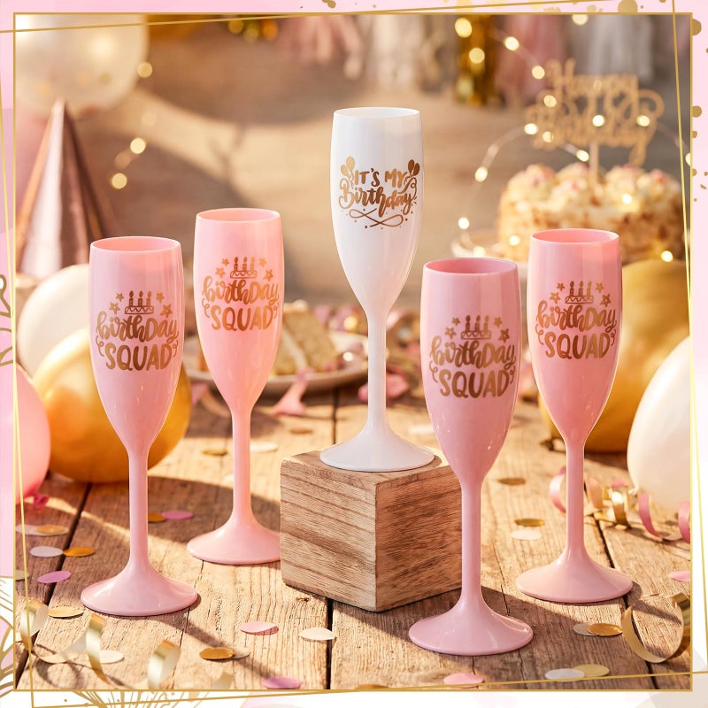 Ferrochef 6 Pcs Champagne Glasses Flutes Plastic Wine Glasses QuinceaÃ±era Squad Birthday Squad Quinceanera Decorations Party Favor for Women(Birthday) - Image 3