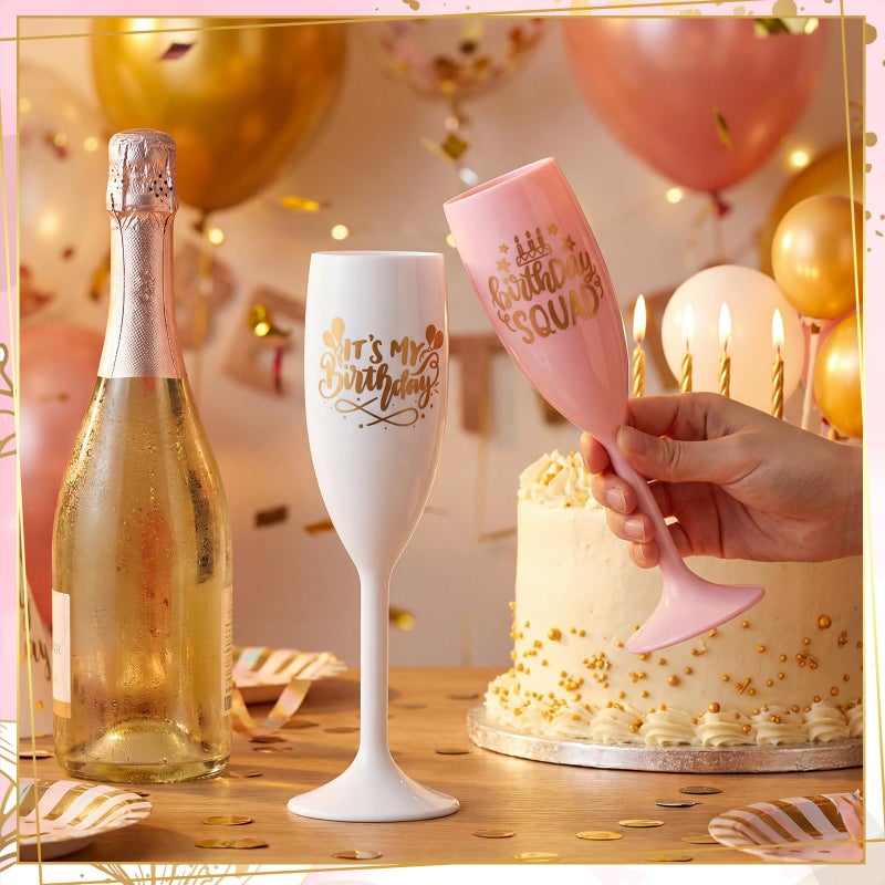 Ferrochef 6 Pcs Champagne Glasses Flutes Plastic Wine Glasses QuinceaÃ±era Squad Birthday Squad Quinceanera Decorations Party Favor for Women(Birthday) - Image 4