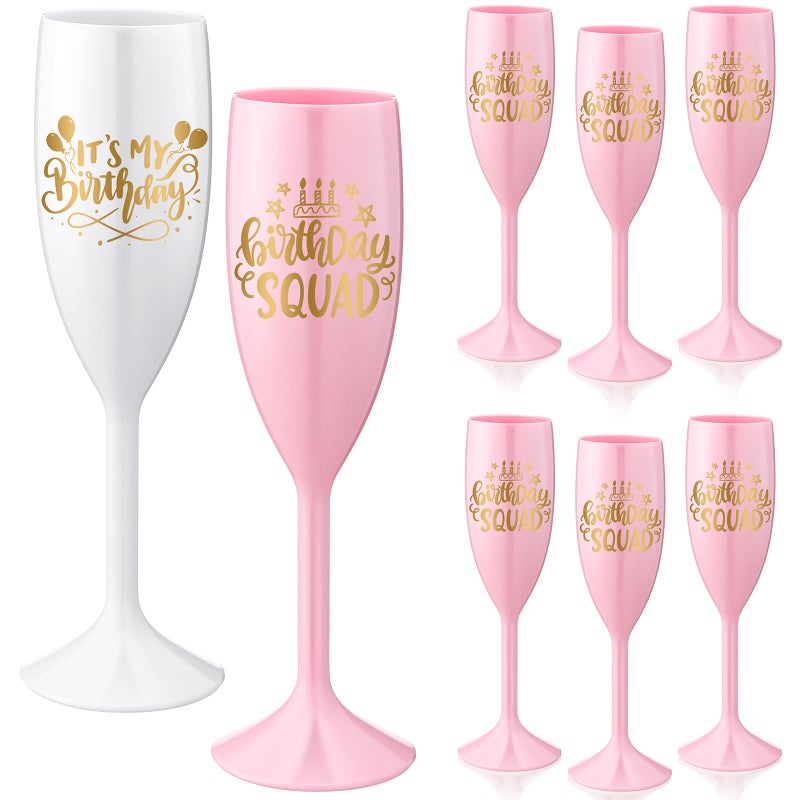 Ferrochef 6 Pcs Champagne Glasses Flutes Plastic Wine Glasses QuinceaÃ±era Squad Birthday Squad Quinceanera Decorations Party Favor for Women(Birthday) - Image 1
