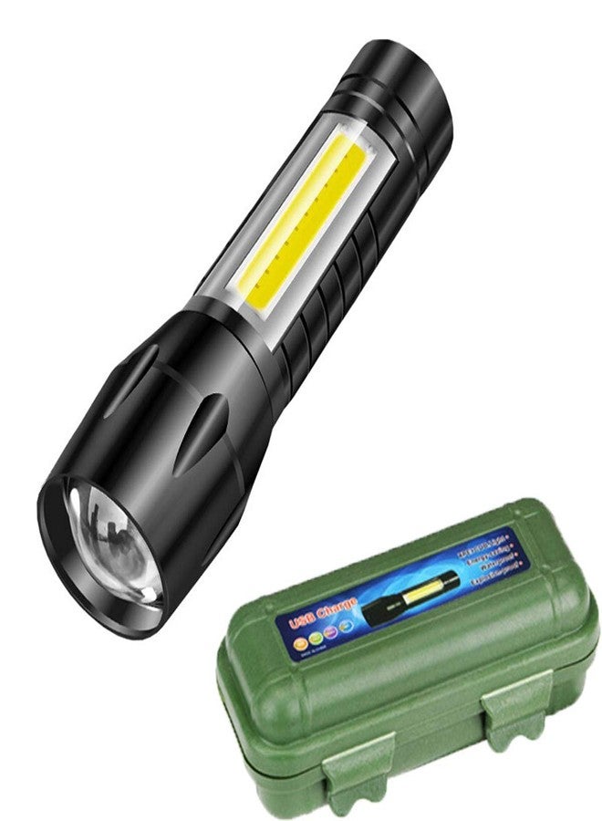 Care4 Care 4 Zoomable Handheld XPE+COB Mini USB Re Charge able Led Flashlight Torch (Black),with Side COB Light for Emergency Light, 140 Lumens - Image 1