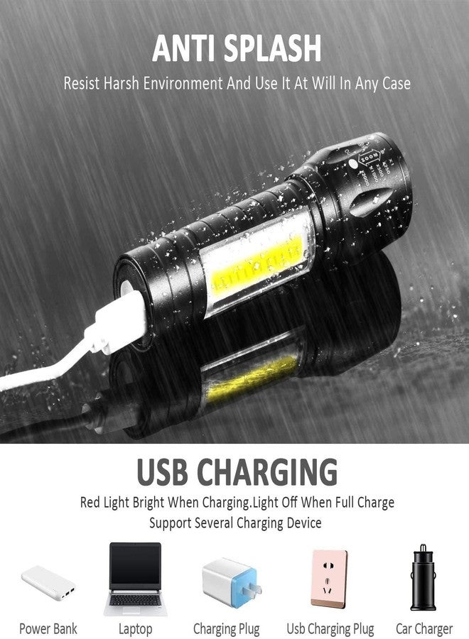 Care4 Care 4 Zoomable Handheld XPE+COB Mini USB Re Charge able Led Flashlight Torch (Black),with Side COB Light for Emergency Light, 140 Lumens - Image 2