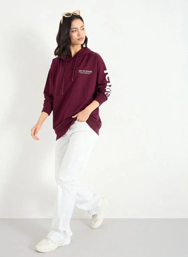 Styli Styli Slogan Print Longline Hoodie