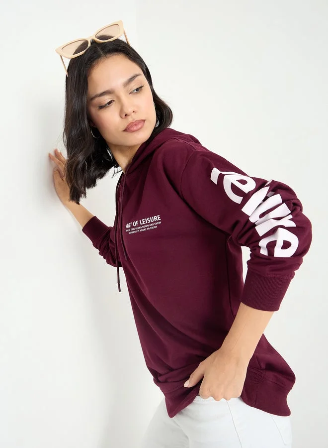 Styli Styli Slogan Print Longline Hoodie