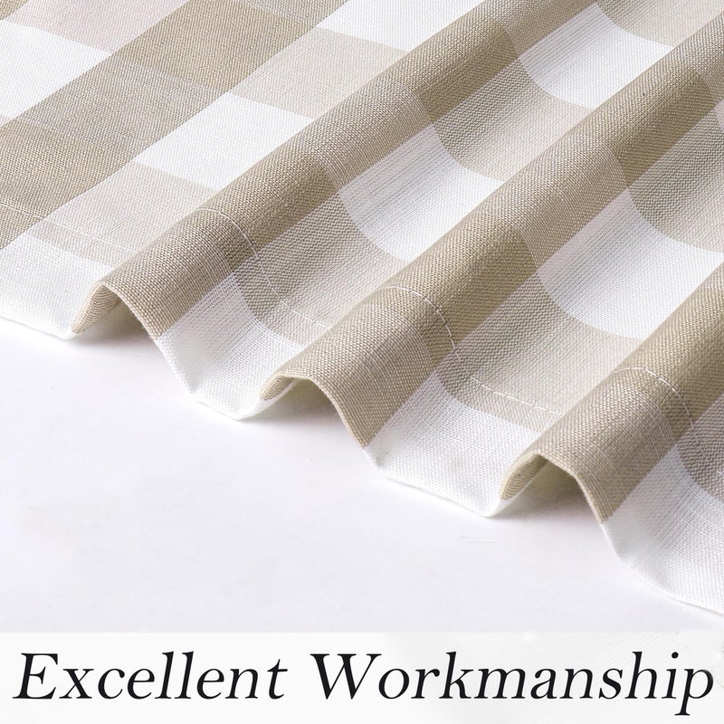 Amzdecor Buffalo Plaid Grommet Curtains 84 Inch Length, Tan Semi-Sheer Gingham Check Farmhouse Rustic Textured Curtains Drapery for Living Room Bedroom,2 Panels （40" x 84",Beige/Tan & White） - Image 5