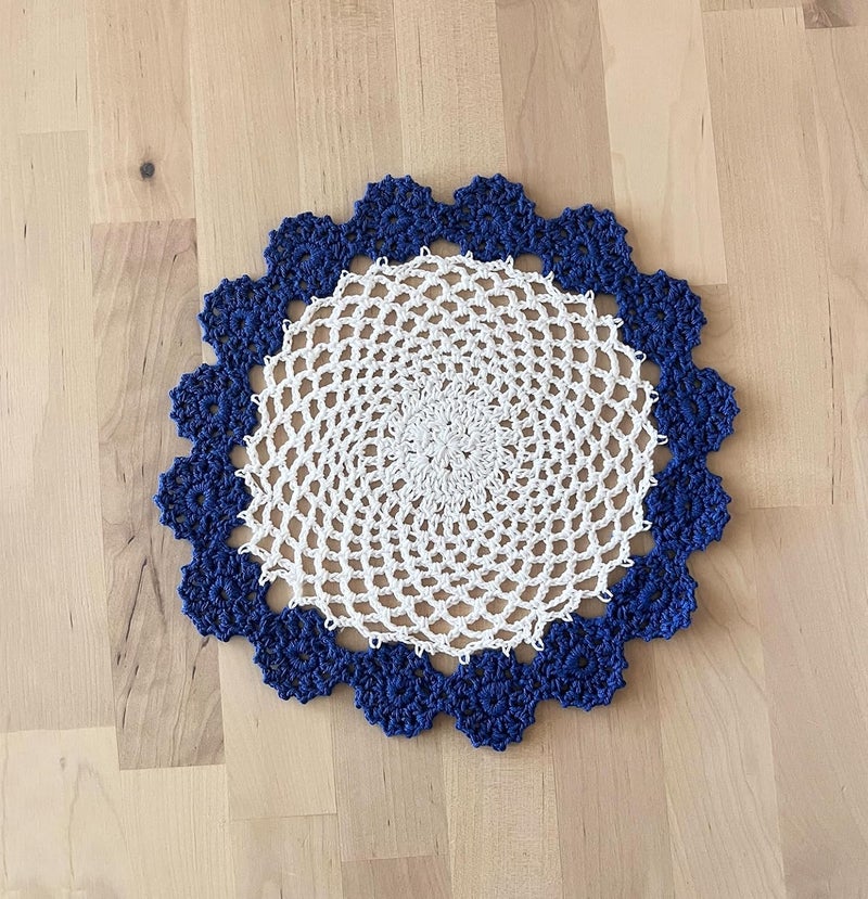 Fennco Styles Fennco Styles Handmade TwoTone Floral Crochet Tray Doilies 9 Round 2Piece  Navy Blue Cloth Placemats for Everyday Use Holidays Home Dcor Cocktail Party Tea Party Special Occasion - Image 2