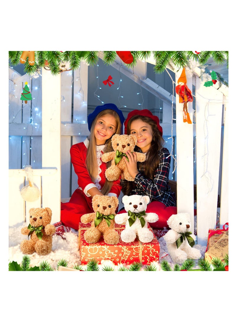 9 قطع دببة محشوة رائعة للأطفال هدية عيد ميلاد أو حفلة استقبال المواليد لون بني فاتح وأبيض 10 بوصة ألعاب ناعمة - Image 4