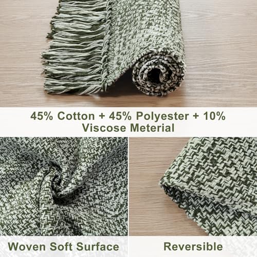 Collive Hallway Runner Rug, 2' x 5' Soft Washable Kitchen Runner Rug, Olive Green/Cream Contemporary Modern Laundry Room Rugs Indoor Hand-Woven Cotton Carpet for Bedroom Entryway Front Door Farmhouse - Image 3