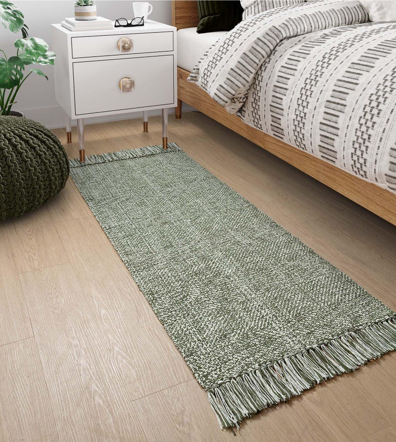 Collive Hallway Runner Rug, 2' x 5' Soft Washable Kitchen Runner Rug, Olive Green/Cream Contemporary Modern Laundry Room Rugs Indoor Hand-Woven Cotton Carpet for Bedroom Entryway Front Door Farmhouse - Image 5