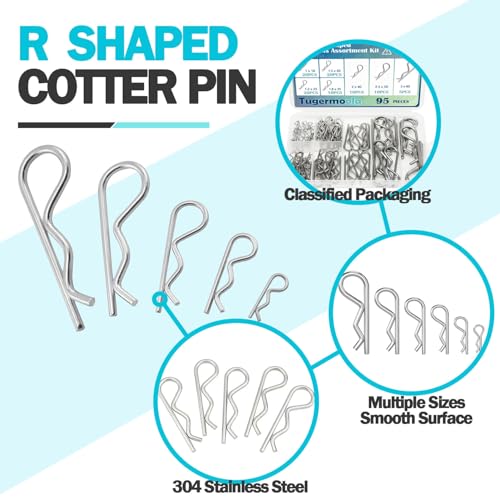 Tugermoola 95PCS 7 Sizes Stainless Steel Hitch Pin Clip Assortment Kit R Shaped Cotter Pins Fastener Clips OLA031 - Image 3