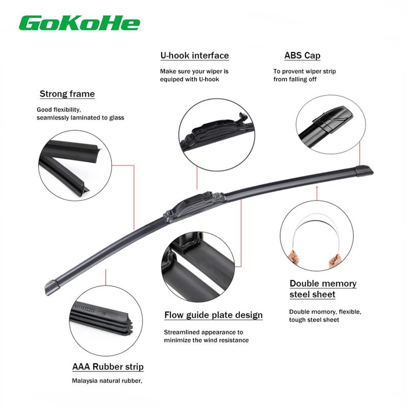 GoKoHe 20" + 20" Windshield Wiper Blades for Ford E-150 E-250 2003-2014 E-350 Super Duty 2000-2016 Explorer 2005-2010 Expedition 2000-2007 front windscreen wiper - Image 3