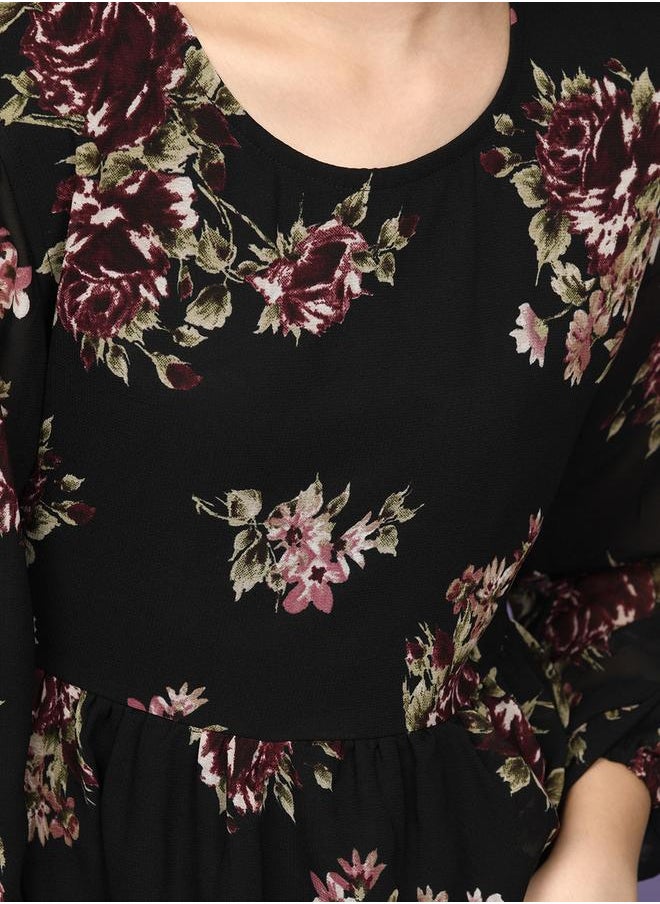 LILPICKS Black Dresses Straight Fit made from Cotton featuring Self Design design and Round Neck neckline - Perfect for Festive!  - Image 2