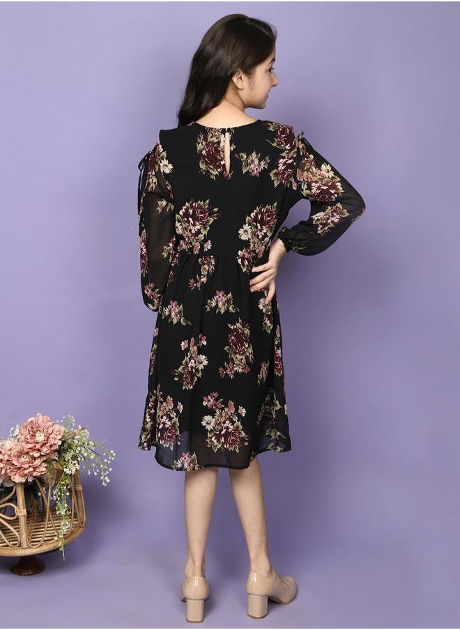 LILPICKS Black Dresses Straight Fit made from Cotton featuring Self Design design and Round Neck neckline - Perfect for Festive!  - Image 3