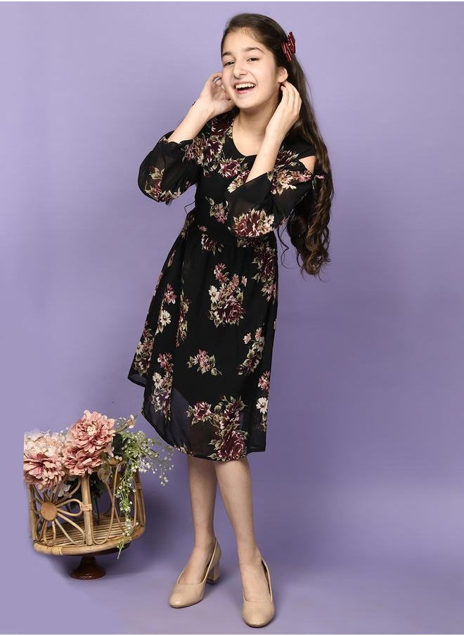 LILPICKS Black Dresses Straight Fit made from Cotton featuring Self Design design and Round Neck neckline - Perfect for Festive!  - Image 4