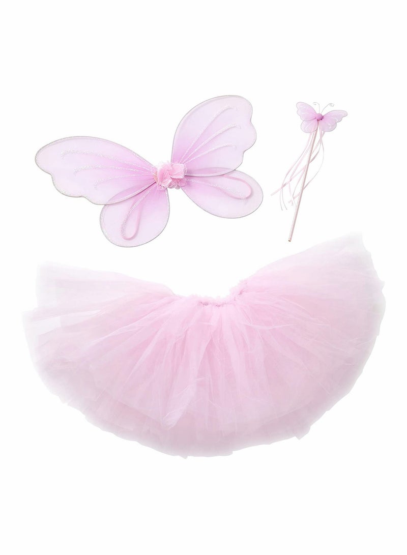 SYOSI Girls Butterfly Costume Fairy Birthday Party Wings Tutu Set With Pink Princess Toddler Skirt for Kids Age 3-8  - Image 1