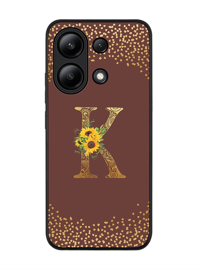 Stylizedd Rugged Black edge case for Xiaomi Redmi Note 13 4G, Cover Custom Monogram Initial Letter Mandala Floral Pattern Alphabet - K  (Brown ) - Image 1