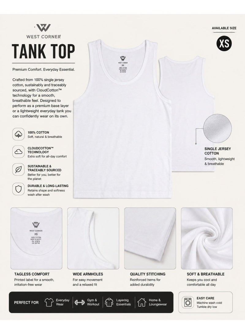 West Corner Men's Tank Top, 100% Single Jersey Cotton, CloudCotton, Pack of 1 - Image 2