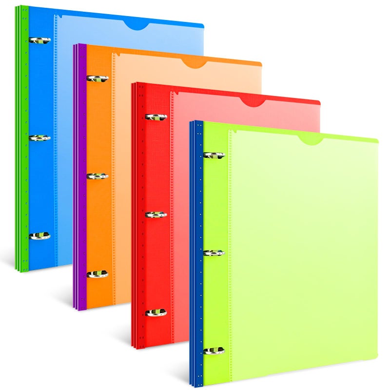 INFUN Telescoping 3 Ring Binder - 4PCS, Flexible Round Binder with Customizable Front Cover and Clear Catalog Pocket, Holds 8.5x11 inch Paper- Green, Red, Orange, Blue - Image 1