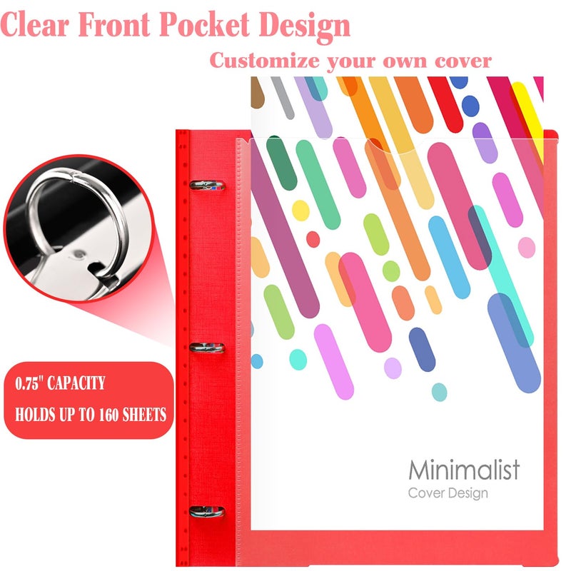 INFUN Telescoping 3 Ring Binder - 4PCS, Flexible Round Binder with Customizable Front Cover and Clear Catalog Pocket, Holds 8.5x11 inch Paper- Green, Red, Orange, Blue - Image 2