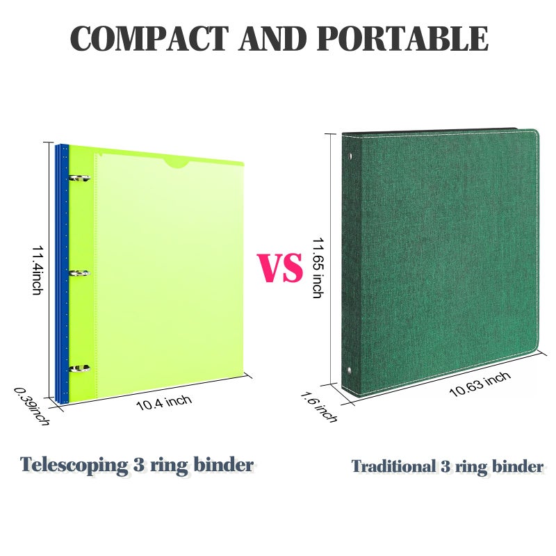 INFUN Telescoping 3 Ring Binder - 4PCS, Flexible Round Binder with Customizable Front Cover and Clear Catalog Pocket, Holds 8.5x11 inch Paper- Green, Red, Orange, Blue - Image 4