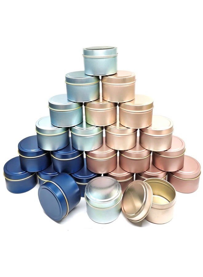 Unixing 24Pcs 4oz Candle Tins for DIY Candle, Metal Candle Container Tins for Candle Making Dark Blue Light Blue Champagne Rose Gold Container Tins - Image 1