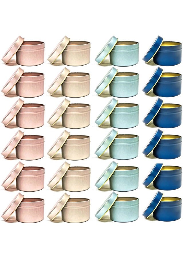 Unixing 24Pcs 4oz Candle Tins for DIY Candle, Metal Candle Container Tins for Candle Making Dark Blue Light Blue Champagne Rose Gold Container Tins - Image 2