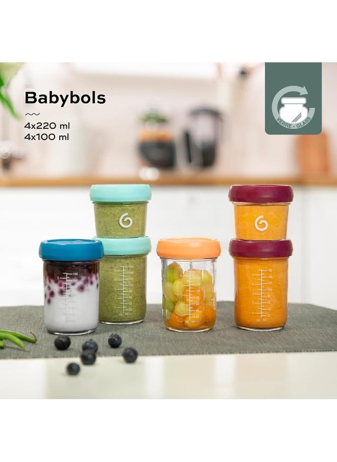 babymoov Babymoov - Glass Baby Bowls, 4X (220+100) Airtight Food Storage Containers With Recipe Book  - Image 2