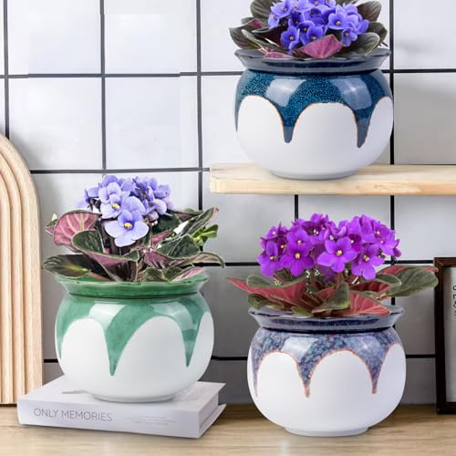 BUYMAX African Violet Pots, 6 inch Ceramic Easy Self Watering Plant Pot for Busy Plant Lovers, Automatically Absorb Appropriate Amount of Water, Flower Pot Indoor-Plants Not Included(Blue) - Image 4