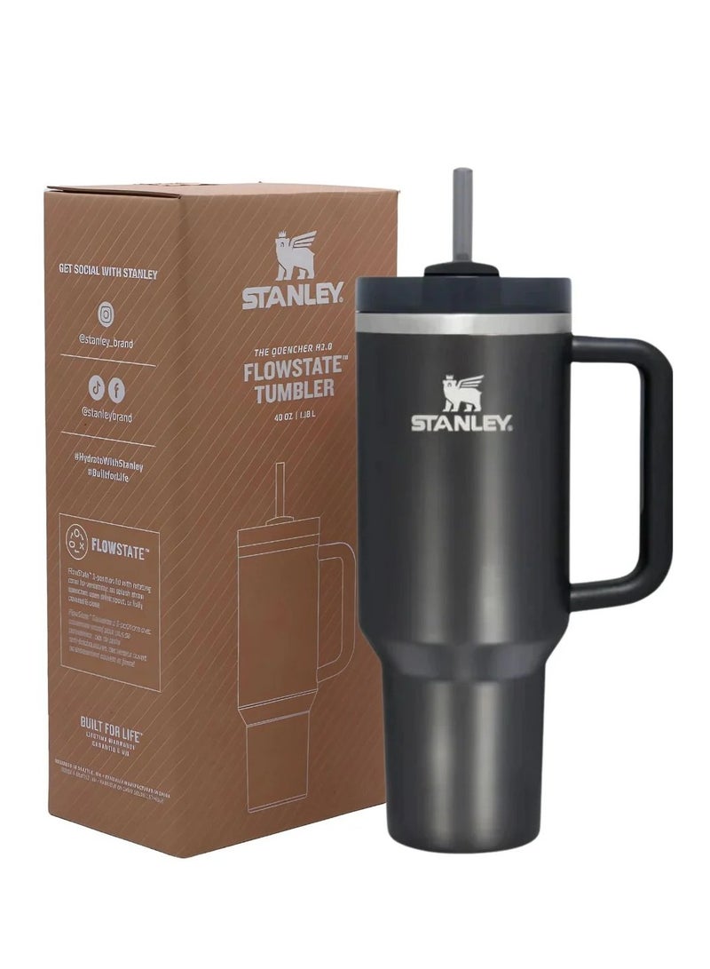 Stanley Quencher H2.0 FlowState Vacuum Insulated Tumbler – 40 oz Black Stainless Steel Travel Mug with Leakproof Lid & Straw | Double-Walled Design Keeps Drinks Hot for 7 Hours & Cold for 24 Hours | Durable, Portable & Ideal for Coffee, Water, Smoothies, Iced Tea & On-the-Go Hydration  - Image 3