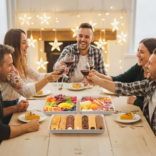 Lifewit Serving Tray for Party Supplies, Reusable Serving Platter for Catering, Snack, Fruit, Charcuterie, Appetizer, Plastic Food Trays, Hosting Essentials, BPA Free, White, 8 Pcs - Image 3