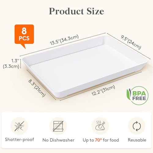 Lifewit Serving Tray for Party Supplies, Reusable Serving Platter for Catering, Snack, Fruit, Charcuterie, Appetizer, Plastic Food Trays, Hosting Essentials, BPA Free, White, 8 Pcs - Image 2