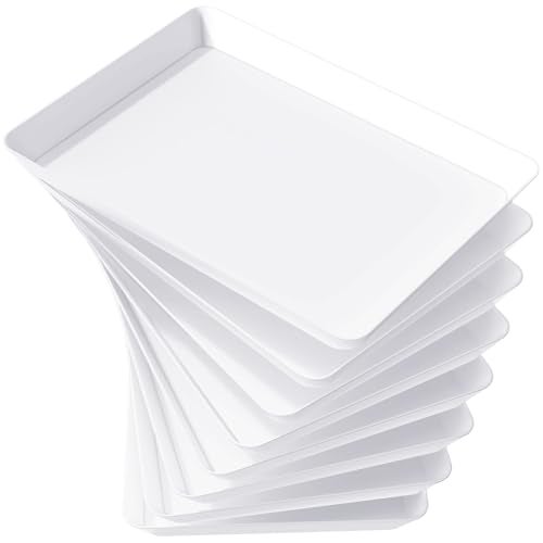 Lifewit Serving Tray for Party Supplies, Reusable Serving Platter for Catering, Snack, Fruit, Charcuterie, Appetizer, Plastic Food Trays, Hosting Essentials, BPA Free, White, 8 Pcs - Image 1